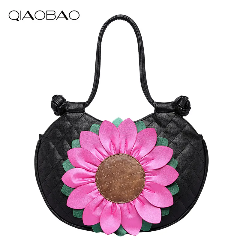 

QIAOBAO Fashion Women Frame Bag With Sunflower Sweet Bag Vintage Women Handbag Tote With Diamond Lattice Shoulder Bag Handbags