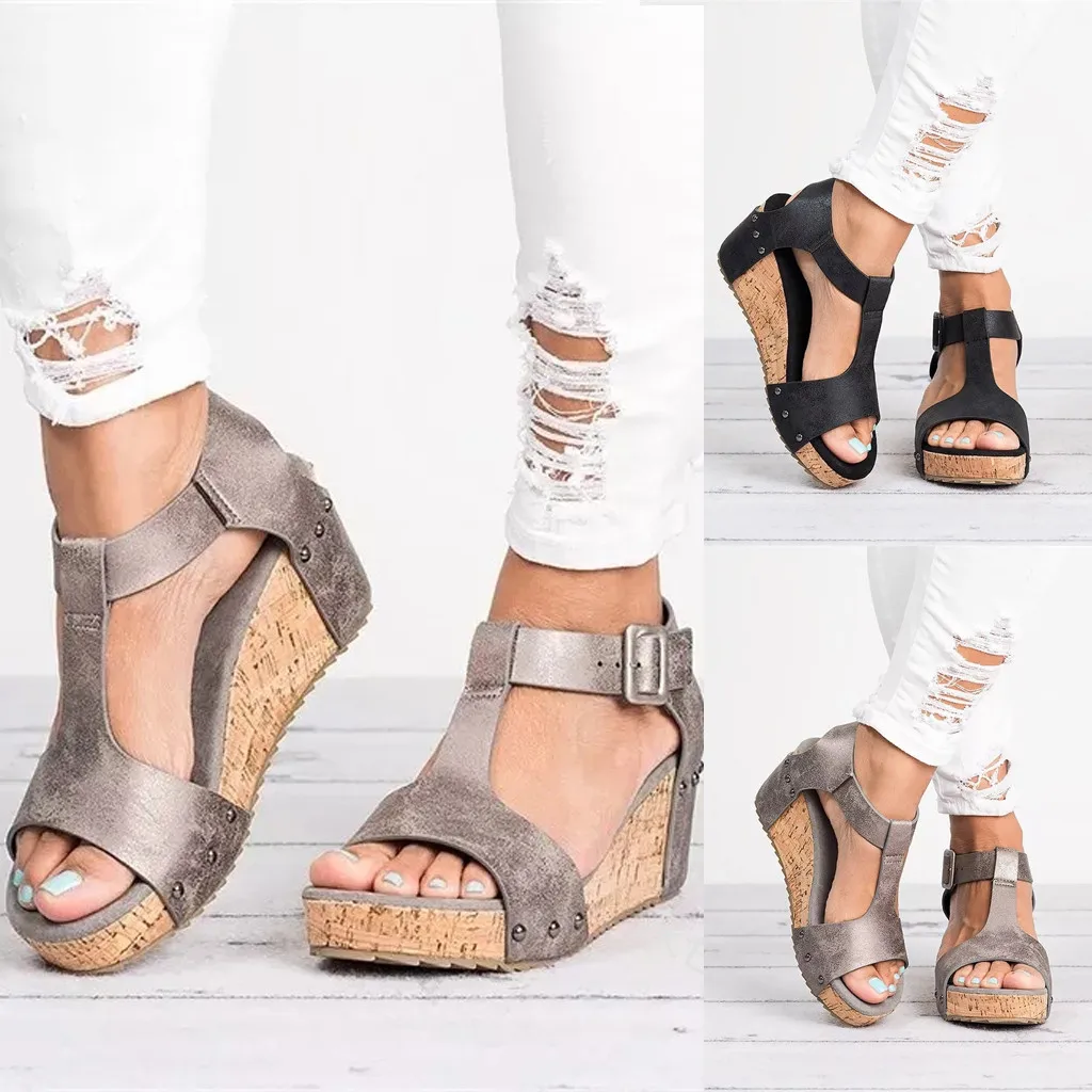 

Womens Fashion Flats Buckle Strap Roman Platform Sandals Beach Shoes Open Toe Thick Bottom chaussure femme Comfort Casual Ladies
