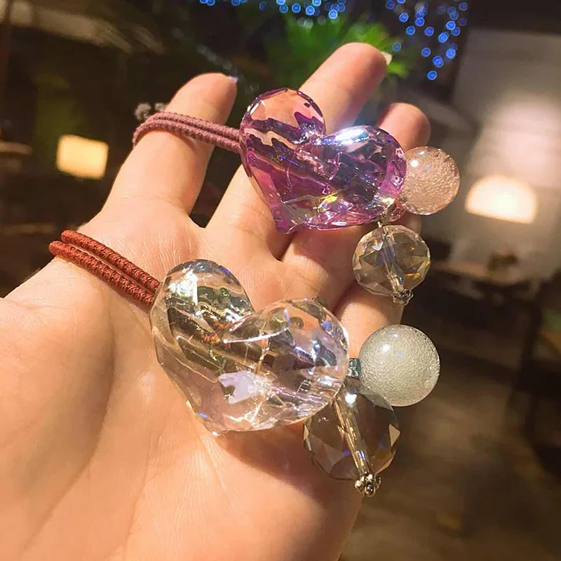 

Newest Heart Resin Crystal Elastic Hair Bands for Woman Ponytail Holder Girls Hair Accessories Gift Rubber Rope Headdress