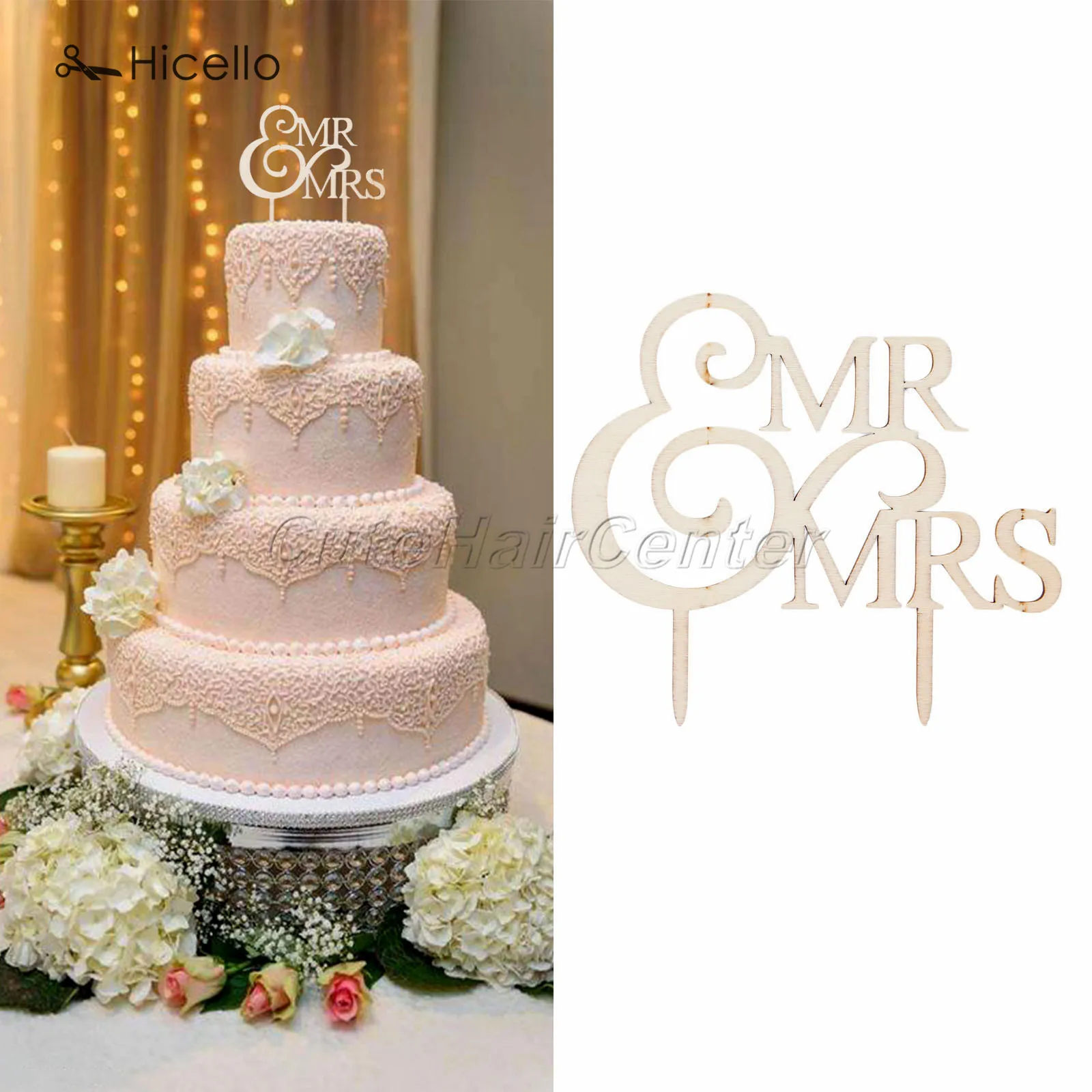 

Wood Wedding Cake Topper Mr&Mrs Wooden Cake Fancy fonts Ornament Wedding Anniversary Party Married Cake Insertion Hicello