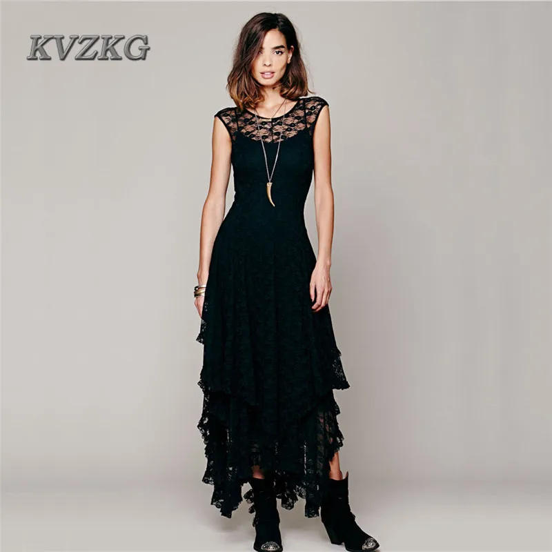 Kvzkg 2017 хиппи Стиль лето нерегулярные кружева Vestidos De Festa платье Longo Платье Mujer с