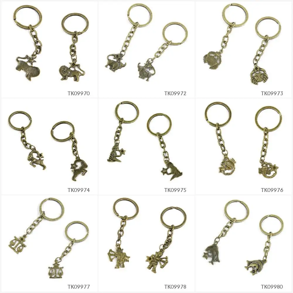 

Metal Antique Bronze Keychain Keyring Keytag Key Chain Ring Leo Lion Tag Taurus Cow Bull Cancer Capricorn Virgo Scorpio Scorpion