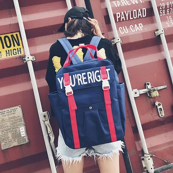 

2017 new Japanese hit color personality lock couple backpack wild cool letters bag large capacity leisure female backbag