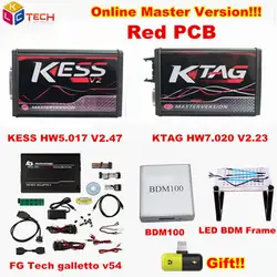 100% без жетонов красный KESS V2 V5.017 V2.23 V2.47 ECU чип тюнинг мастер комплект онлайн KESS V2 5,017 + Galletto V54 + светодиодный программатор BDM + BDM100