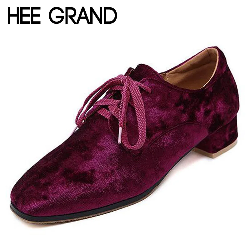 

HEE GRAND Platform Velvet Oxfords Lace-Up Leisure Shoes Woman Vintage High Heels Fashion Women Brogue Shoes Size 35-40 XWD5187