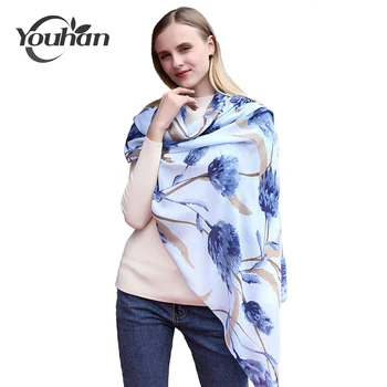 

YOUHAN 2018 Women Scarf Luxury Brand Cotton Poppy Flower Print Shawl Tassel Scraf Long Scarves Wrap Echarpe Bandana Pashmina