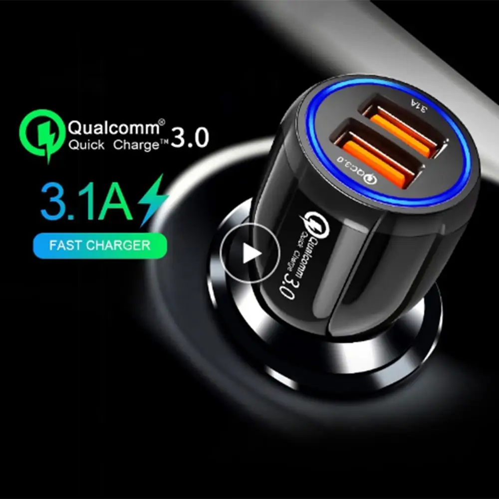 Mini Car USB Charger QC 3.0/2.0 Mobile Phone Charger 2 Port USB Fast Car Charger for Iphone Samsung Android Tablet Car-Charger Mini Car USB Charger QC 3.0/2.0 Mobile Phone Charger 2 Port USB Fast Car Charger for Iphone Samsung Android Tablet Car-Charger