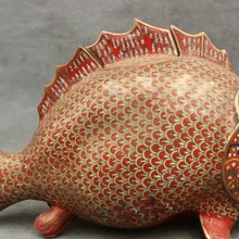 USPS в США S1738 1" Народной Китайской Перегородчатой Эмали Чистая Бронзовый Богатство Рыбы Статуя Скульптуры Горшок