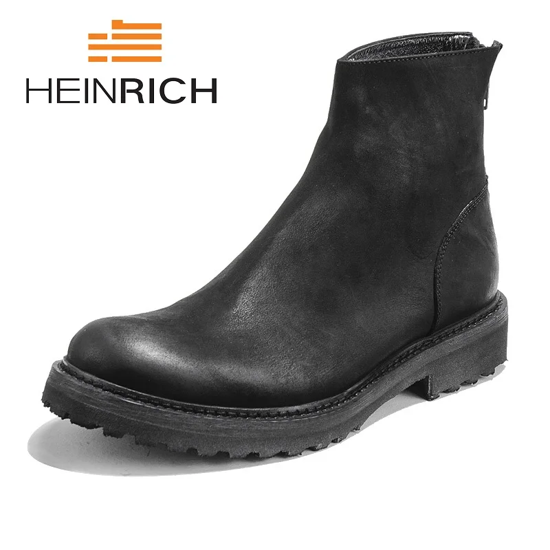 

HEINRICH Increase Men Boots Zip Winter British Fashion 2018 Boots Men Ankle Boots Black Men Boots Coturnos Masculino Militar