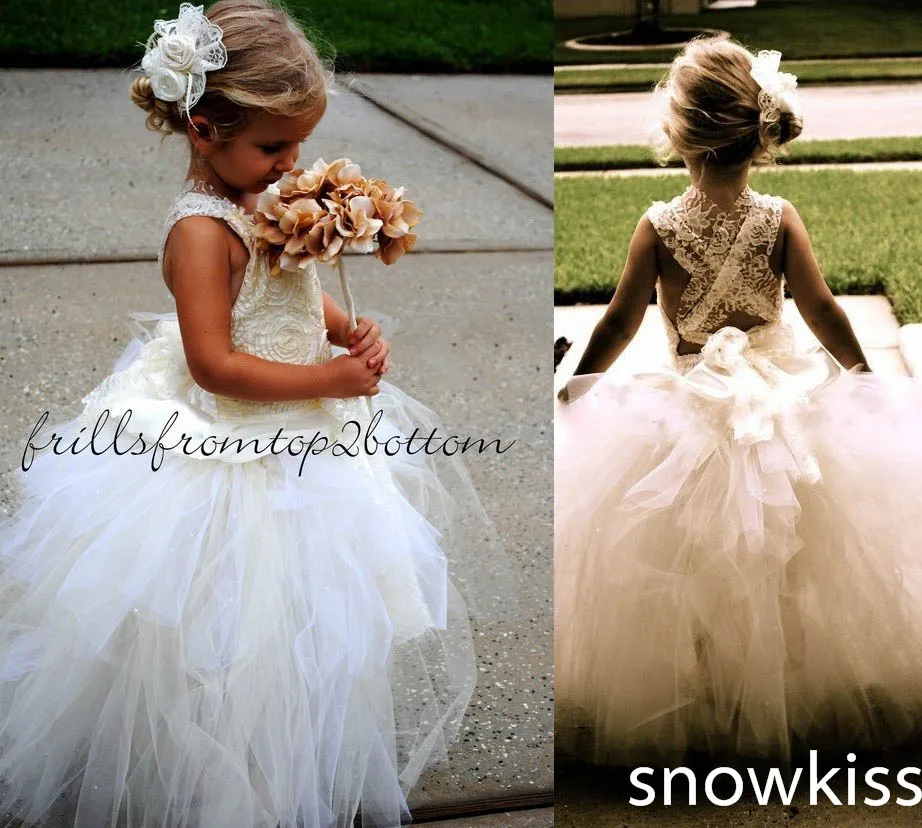 Haute Couture Criss-Cross Sheer Lace Puffy Ball Gowns white/ivory Tutu Flower Girl Dress first communion gown Haute Couture Criss-Cross Sheer Lace Puffy Ball Gowns white/ivory Tutu Flower Girl Dress first communion gown