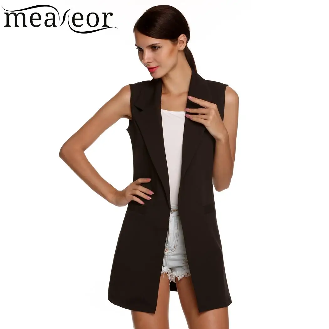 Meaneor Long Women Vests Outwear Colete Sleeveless Vest Jacket Autumn Female Cardigans Waistcoat