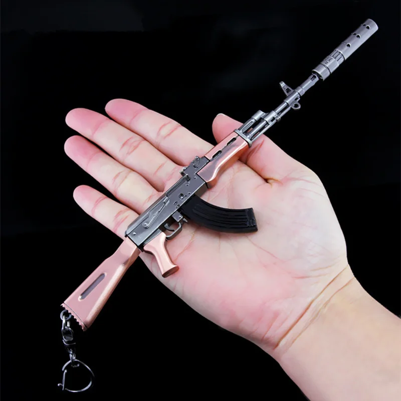 

Assembling AK47 Metal Model Muffler Bullet Box Removable Mini Figure Military Weapon Model Keychain Army Fan Kids Best Gift