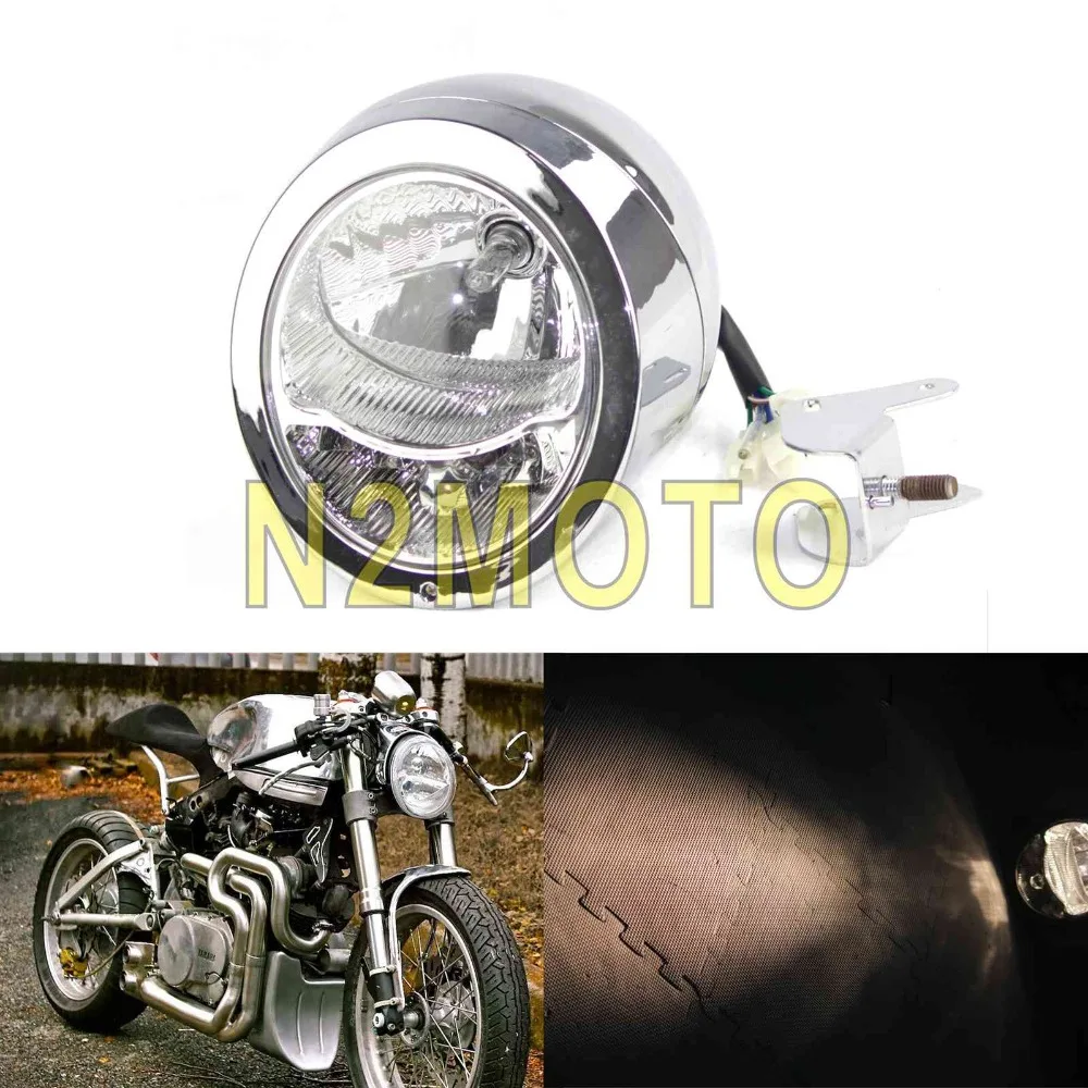 

Motorcycle Chrome 12V 35W Twin Bulb Headlight Universal For Cruisers Choppers Cafe Racer Lamp Head Light