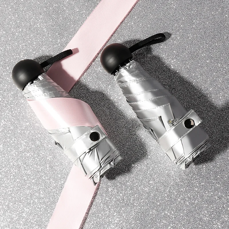 YADA Titanium Silver Light Mini Umbrella Rainy Five Pocket Folding Umbrella For Women Men Anti-UV Round Handle Umbrellas YD170