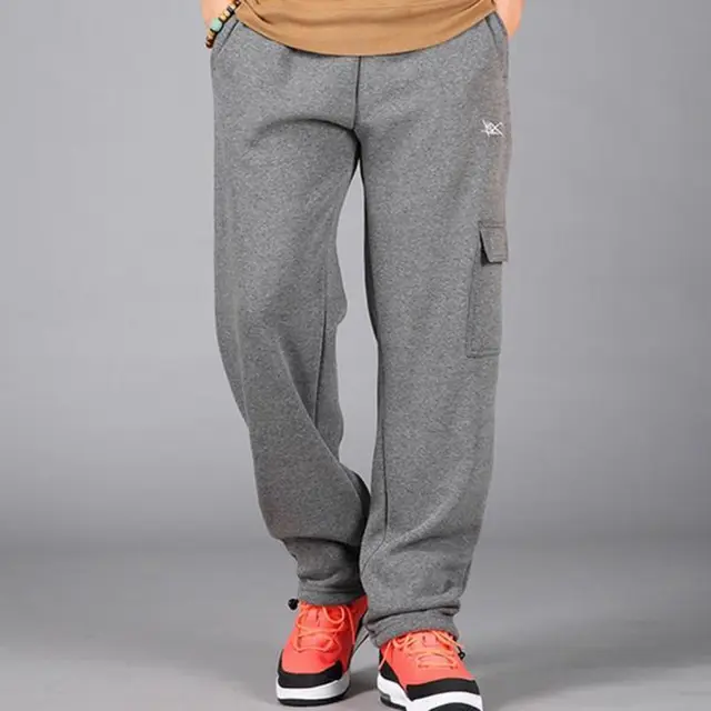 Autumn Winter Baggy Sweatpants Men's Fleece Elastic Waist Long Pants