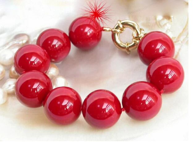 Модные Натуральная морская жемчужина раковины 20 мм красные жемчужные браслеты