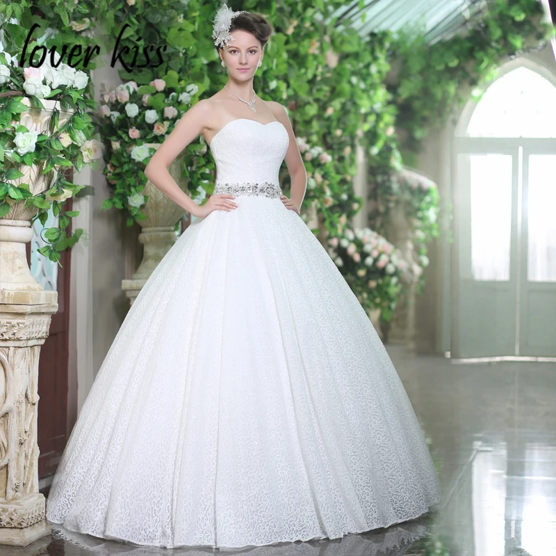Женское свадебное платье без бретелек с камнями|lace ball gown|simple weddingball gown |