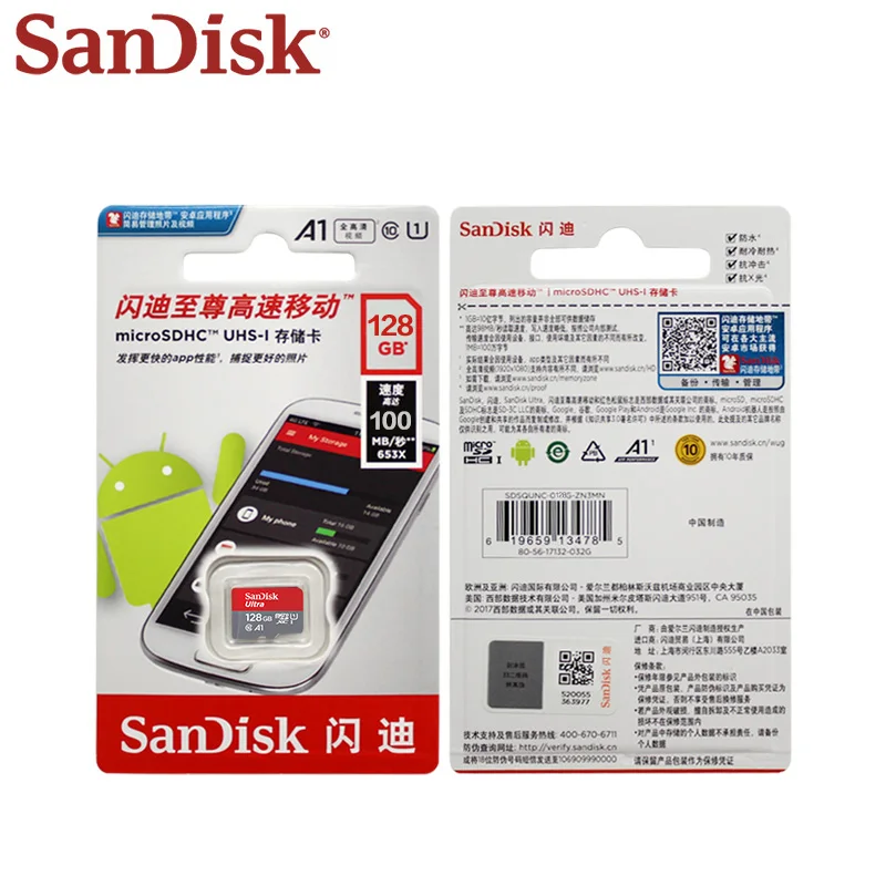 Двойной флеш-накопитель SanDisk Micro SD карты A1 16 Гб оперативной памяти, 32 Гб встроенной памяти, 64 ГБ 128 ГБ до 100 МБ/с. карты памяти SDHC/SDXC Новое поступление Uitra C10 слот для карт памяти