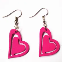 Pendientes Corazón De Madera tallados coloridos hechos a mano rojo verde azul naranja pendientes corte láser madera amigable con el medio ambiente pájaro joyería