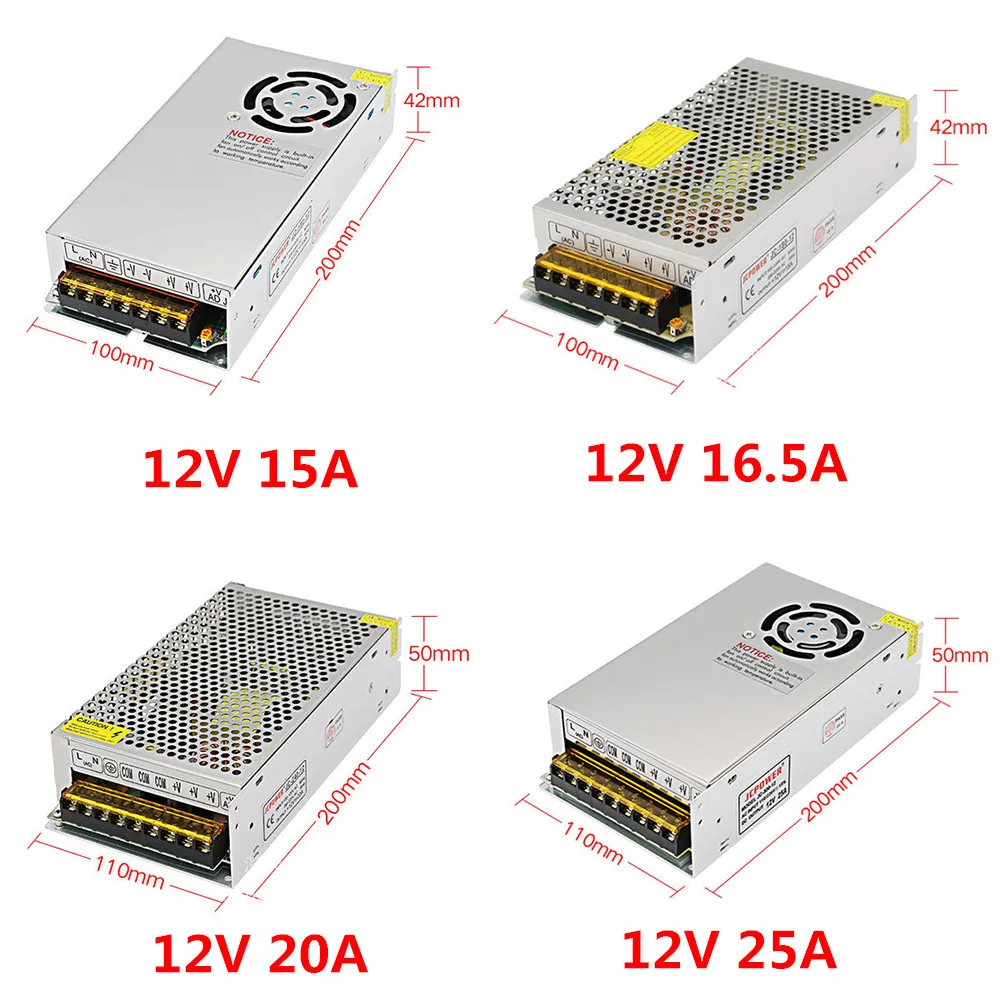 12 V переключатель светодиодный Питание трансформатор 1A/3A/5A/6.5A/8.5A/10A/12.5A/15A/16.5A/20A/25A/30A/40A/50A/60A WS2811 5050 Светодиодные ленты