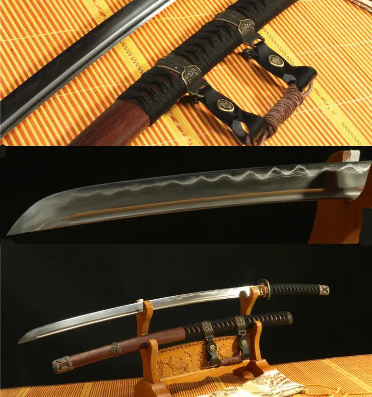 

41"DAMASCUS FOLDED STEEL CLAY TEMPERED HANDMADE JAPANESE SAMURAI KATANA SWORD
