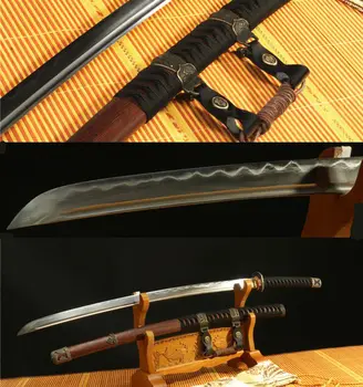 

41"DAMASCUS FOLDED STEEL CLAY TEMPERED HANDMADE JAPANESE SAMURAI KATANA SWORD