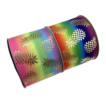

BOCA 75mm (3 inch) pineapple foil gold heat transfer grosgrain ribbon many color for choose,DIY Hair accessories