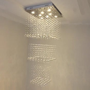 

Modern LED long spiral crystal chandelier lighting hanging light fixtures square design hallway stair staircase chandelier