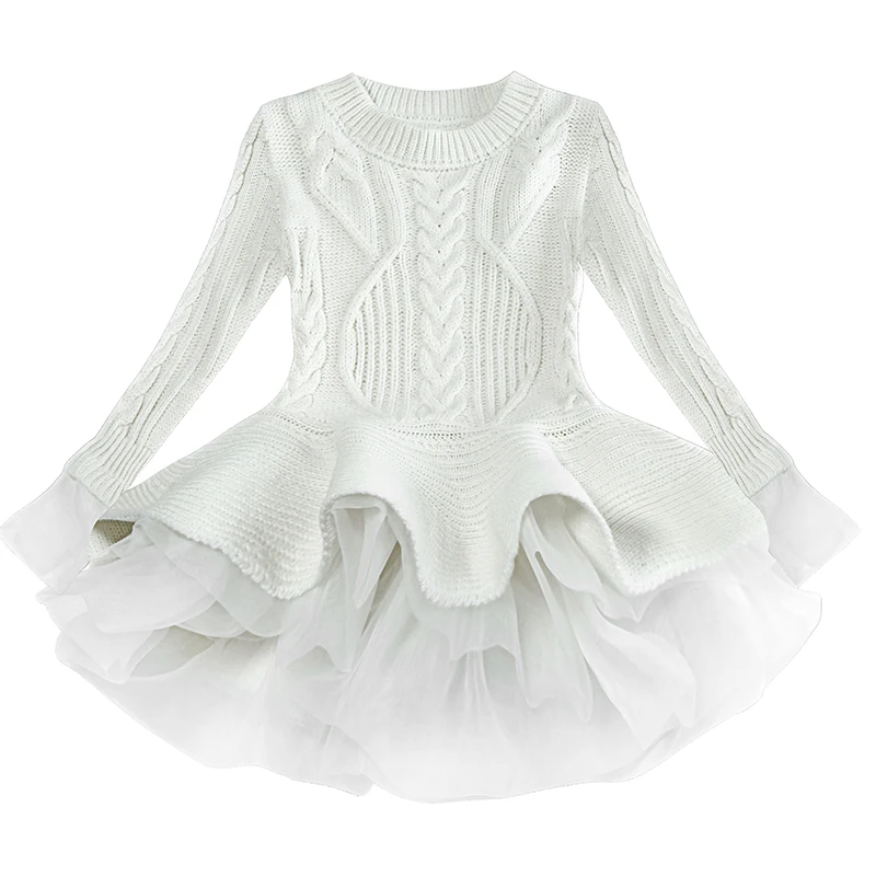Вязаный свитер для маленьких девочек платье-пачка милые вечерние платья принцессы из тюля для девочек повседневное свадебное шифоновое платье с длинными рукавами Бальные платья