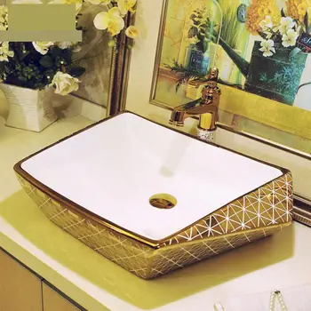 

Ceramic Art Irregular Square Bathroom Washbasin European Style Square ceramic Wash basin bathroom sinks golden mosaic