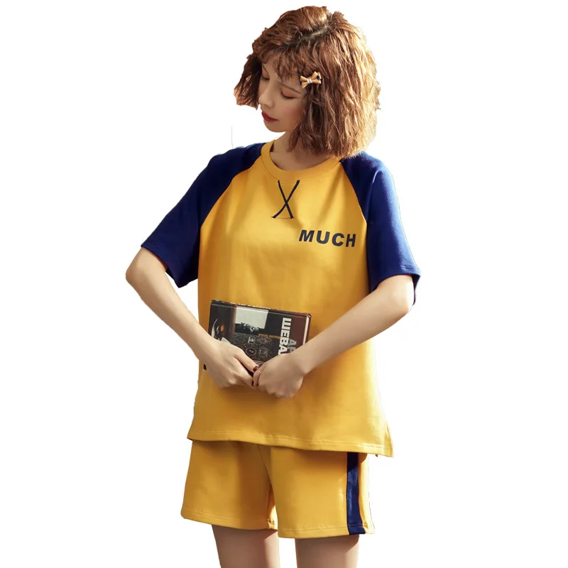 

2019 new pajamas for Women fashion cartoon top+ short sleeve 2 piece set summer casual pyjamas round neck cotton home clothing