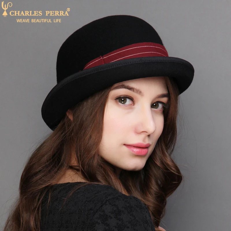 Charles Perra/женская зимняя шапка, утепленная шапка, Новая Модная элегантная английская леди, джазовые шляпы, Женские повседневные федоры 8725