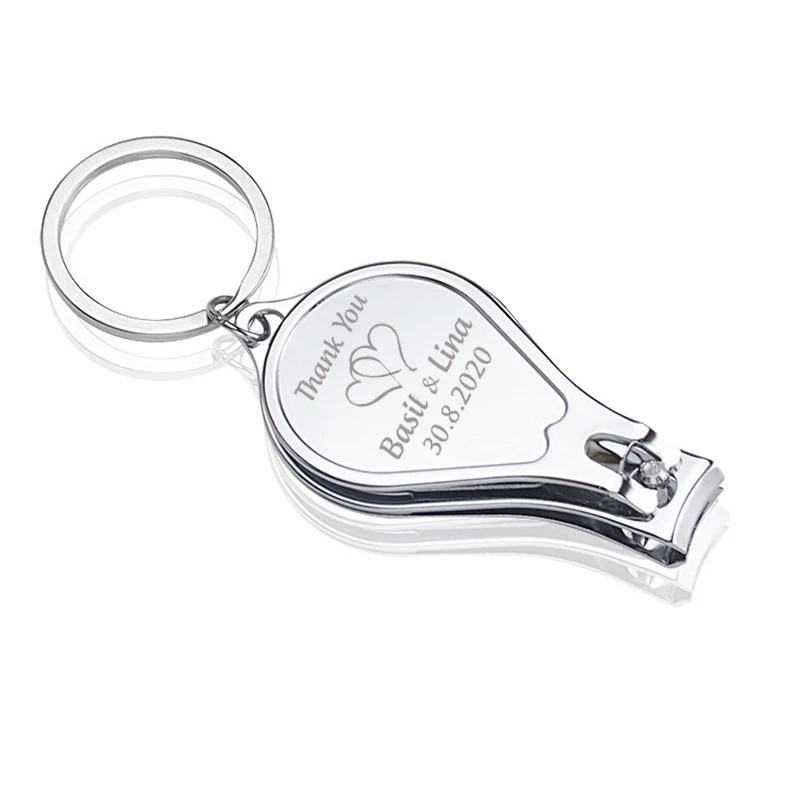 40x Персонализированные Свадебные сувениры ногтей клипер и открывалка для бутылок брелок индивидуальный свадебный подарок для гостей