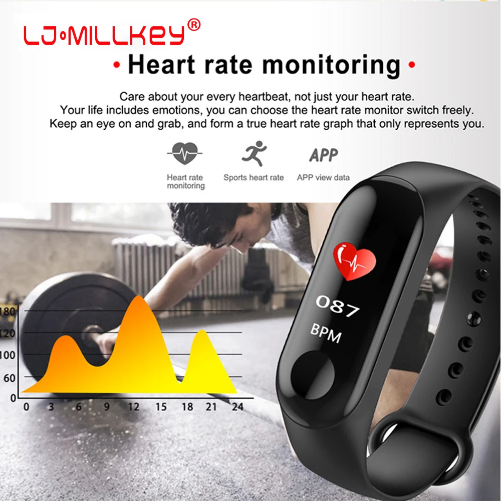 

Blood Pressure & Heart Rate Monitor Colorful Touch M3 Fitness Smart Bracelet Screen Smart Band Wristband Step Counter