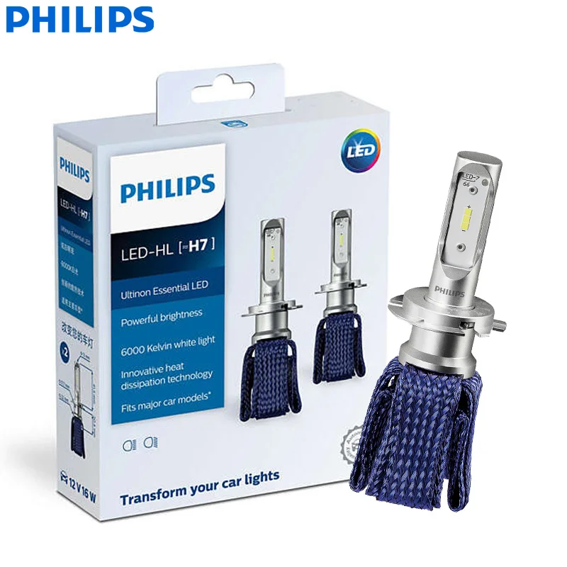 Philips Ultinon Эфирное светодиодный H4 H7 H8 H11 H16 HB3 HB4 H1R2 9003 9005 9006 9012 12V UEX2 6000 К авто фары Противотуманные огни(двойная - Испускаемый цвет: H7