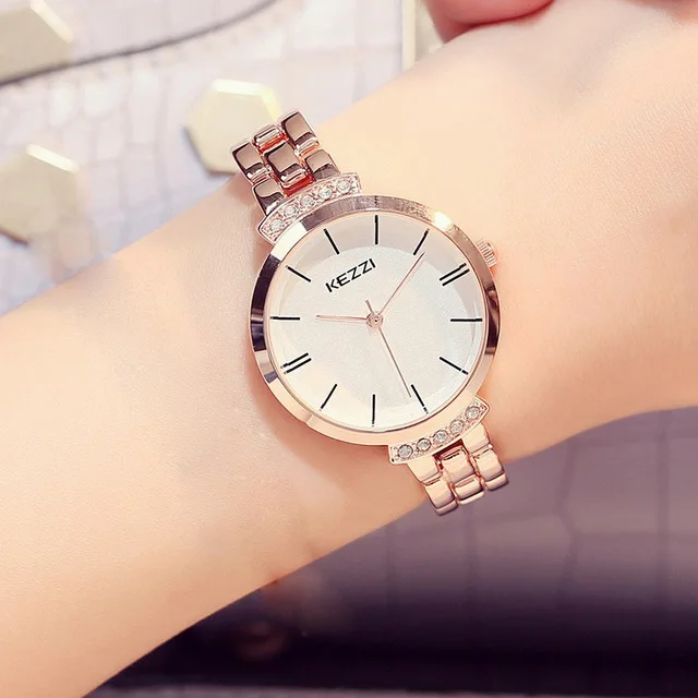 KEZZI, роскошные брендовые часы, женские, водонепроницаемые, нержавеющая сталь, кварцевые часы, римские весы, мульти режущие поверхности, зеркальные часы-браслет - Цвет: rose gold watch 2