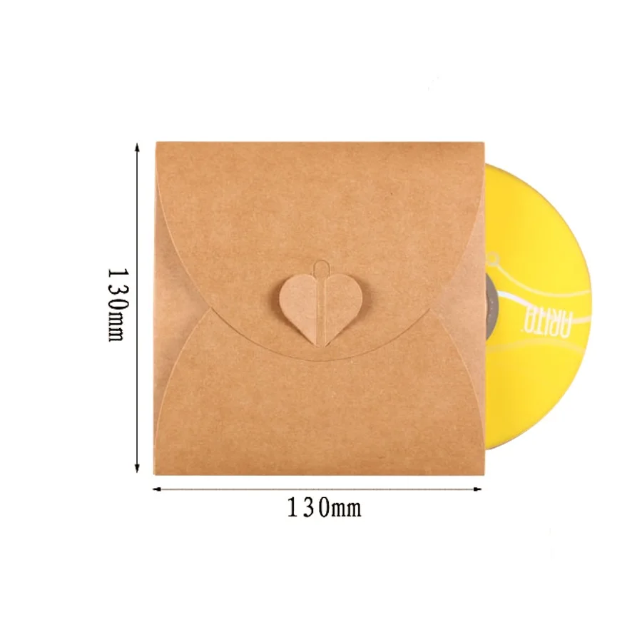 5 Pcs/lot 130*130mm Heart Kraft Paper CD Optical Disc Bag DVD DIY Multifunction Card bag craft envelope|craft envelope|optical discscard envelope |