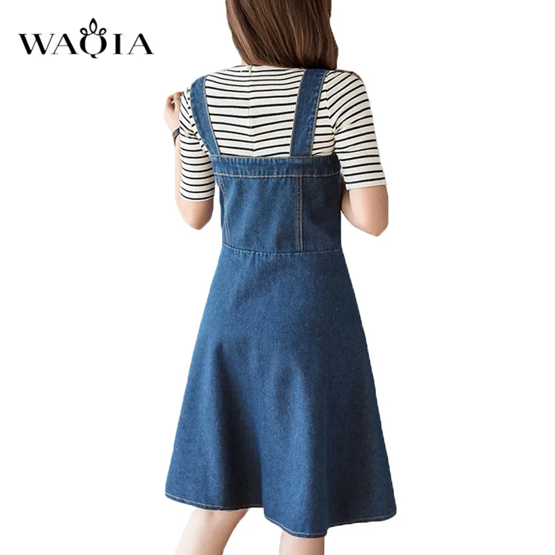 WAQIA 2019 женское летнее джинсовое платье сарафан комбинезон винтажное синее