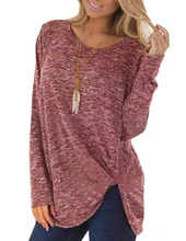 Solid Color Long-sleeved T-shirt Hot Twist Knot Casual Woman T-shirt Women Multi-color Tops Autumn Large Size High Quality twist front plunging t shirt