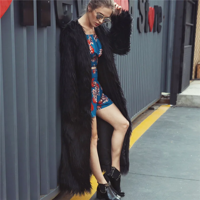 Lanshifei Young Girl Faux Fur Coat Fox Long Coat Long Fur Jacket Women 2018 Winter New Design Long Style Parka Lady Club Coat