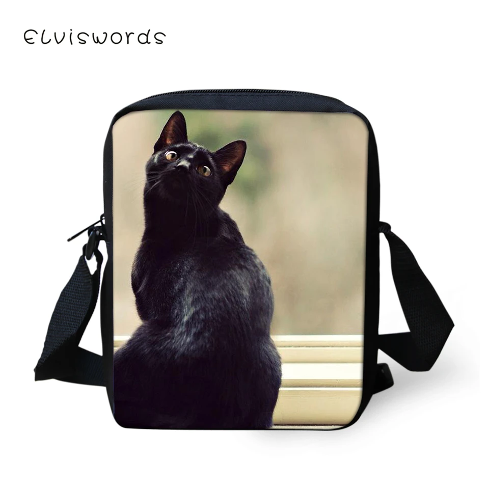 ELVISWORDS модные женские сумки-мессенджеры с милым животным узором женские сумки через плечо повседневные Черные коты дорожные мини-сумочки