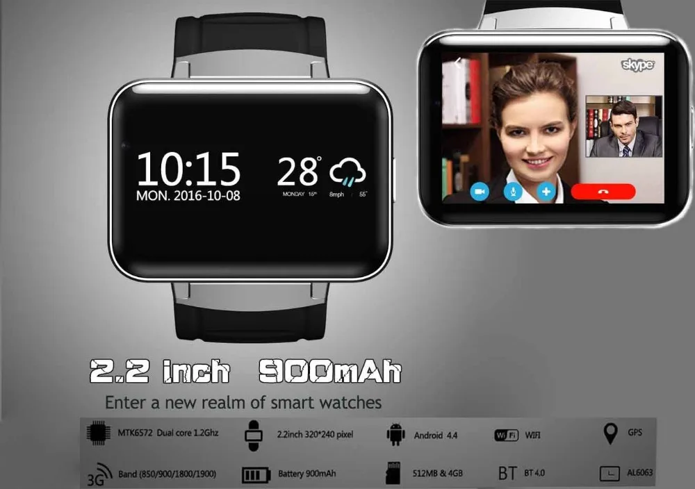 

ELECTSHONG Bluetooth Smart Watch 2.2" Android 4.4OS 3G Net Smartwatch CPU Dual Core 1.2GHz 4GB ROM Camera WCDMA GPS WiFi Watch