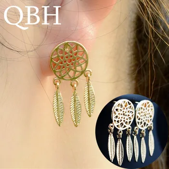 

New Brincos Minimalist Fashion Dainty Bohemia Leaf Long Tassel Dreamcatcher Feather Drop Earrings For Women Fine Jewelry