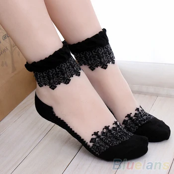 

NEW1 Pair New Ultrathin Transparent Beautiful Crystal Lace Elastic Short Socks 22IH 95GG