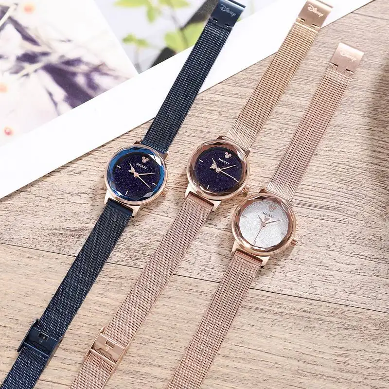 Disney Mickey Mouse Ladies Stainless Steel Mesh Band Quartz Waterproof Watch Women's Rhinestone Luxury Gift Gold Wristwatch New Disney Mickey Mouse Ladies Stainless Steel Mesh Band Quartz Waterproof Watch Women's Rhinestone Luxury Gift Gold Wristwatch New