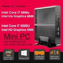 Безвентиляторный мини-компьютер Core i7 5550u Intel HD 6000 Micro PC 4 К HTPC Linux Коди 16 ГБ Оперативная память 512 ГБ SSD Max Оконные рамы 10 Linux Мини-ПК