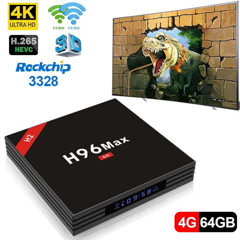 SMART H96 MAX Plus. Android 8 1 Смарт ТВ коробка 4 Гб di RAM 64 ROM телеприставка RK3328 2 4g/5g Wifi k H.265