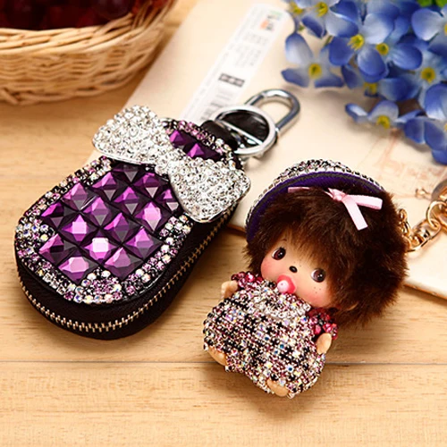 

South Korean car auto supplies high-grade leather key bag female lovely diamond diamond Keychain key bag