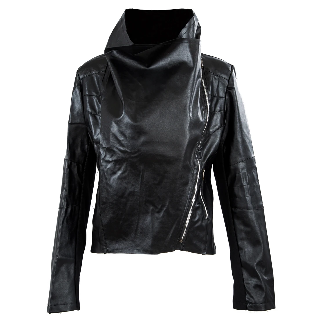 

Womens Slim Biker Motorcycle PU Soft Leather Zipper Jacket Coat