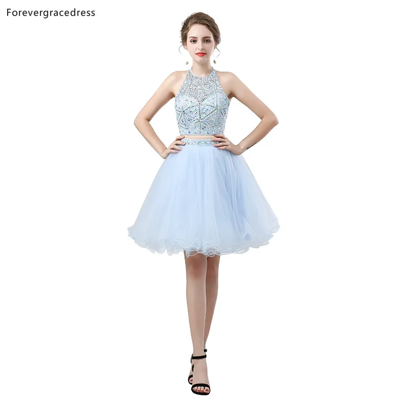

Forevergracedress Light Sky Blue Fit Short Cocktail Dresses A Line Tulle Sleeveless Girls Party Gowns Plus Size Custom Made